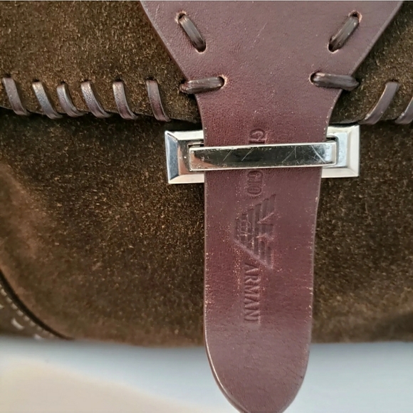 Emporio Armani Brown Suede Leather Crossbody Bag Shoulder Bag - Picture 5 of 10